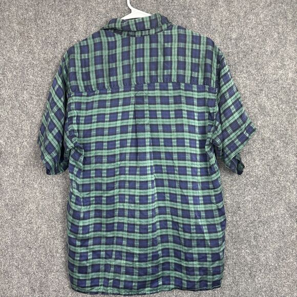 Bernino Silk Shirt Mens Size S Blue Green Plaid Button Up Causal Short Sleeve - Picture 2 of 7